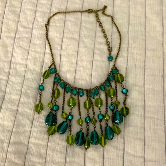 Green and Blue Glass Beaded Necklace - Picture 1 of 4